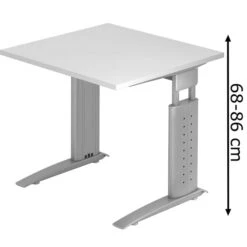 Hammerbacher Schreibtisch U-Serie, Verstellbar, 80 X 68-86 X 80cm, Weiß / Silber
