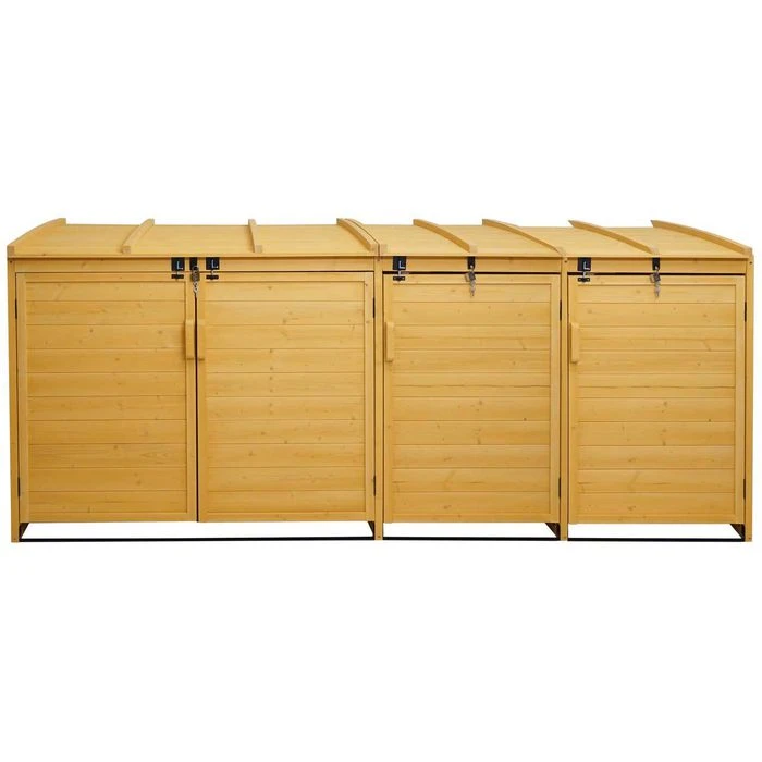 Mendler Mülltonnenbox HWC-H75, Bis 240 Liter, Für 4 Mülltonnen, Abschließbar, Braun, Holz 3 Mendler Mülltonnenbox HWC-H75, Bis 240 Liter, Für 4 Mülltonnen, Abschließbar, Braun, Holz – Bild 3