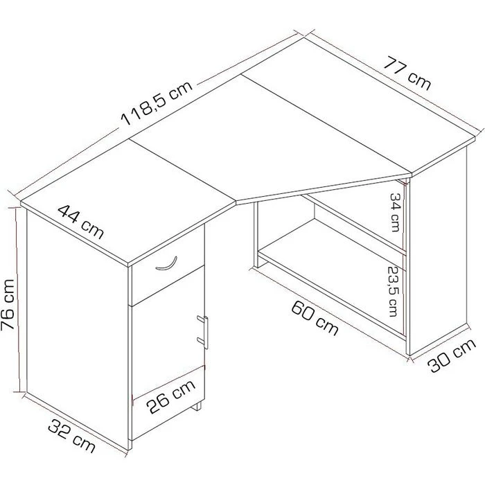 VCM Schreibtisch Linzia, 913519, Eiche, L-Form, Mit Standcontainer Und Regalfach, 118,5x77 Cm 3 VCM Schreibtisch Linzia, 913519, Eiche, L-Form, Mit Standcontainer Und Regalfach, 118,5x77 Cm – Bild 3