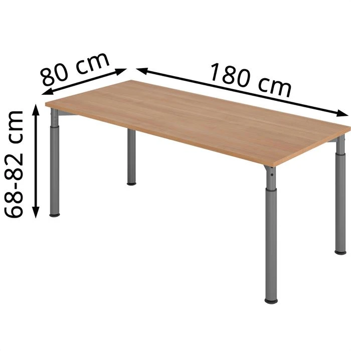 Hammerbacher Schreibtisch Y-Serie, Verstellbar, 180 X 68-82 X 80, Nussbaum / Graphit 2 Hammerbacher Schreibtisch Y-Serie, Verstellbar, 180 X 68-82 X 80, Nussbaum / Graphit – Bild 2