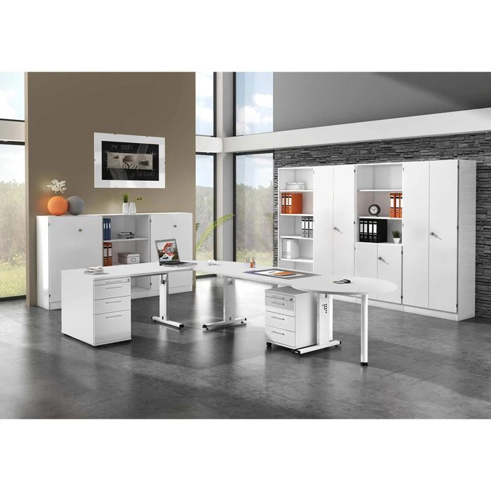 Hammerbacher Schreibtisch O-Serie, Höhenverstellbar, 180 X 65-85 X 80cm, Weiß / Weiß 7 Hammerbacher Schreibtisch O-Serie, Höhenverstellbar, 180 X 65-85 X 80cm, Weiß / Weiß – Bild 7