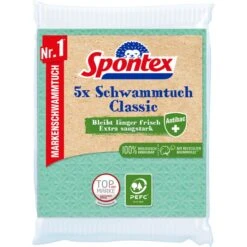 Spontex Spültuch Schwammtuch Classic PEFC, 5 Stück, Antibac, Mischgewebe, 18 X 25 Cm, Farbig Sortiert
