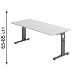 Hammerbacher Schreibtisch O-Serie, Verstellbar, 180 X 65-85 X 80, Lichtgrau / Graphit
