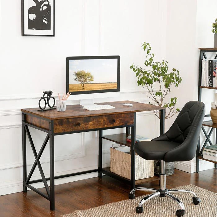 Vasagle Schreibtisch XLWD23BX, Braun, Vintage, Schubfach Und 2 Regalfächer, 115 X 60cm 2 Vasagle Schreibtisch XLWD23BX, Braun, Vintage, Schubfach Und 2 Regalfächer, 115 X 60cm – Bild 2