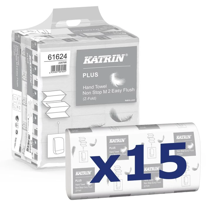 Katrin Papierhandtücher Non Stop EasyFlush M 2, 2-lagig, Zick-Zack-Falz, 20,3 X 24 Cm, 2400 Stück 1 Katrin Papierhandtücher Non Stop EasyFlush M 2, 2-lagig, Zick-Zack-Falz, 20,3 X 24 Cm, 2400 Stück