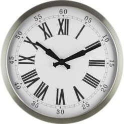 Eurotime Wanduhr 56860-07 Funkuhr, Ø 40 Cm, Edelstahl, Silber