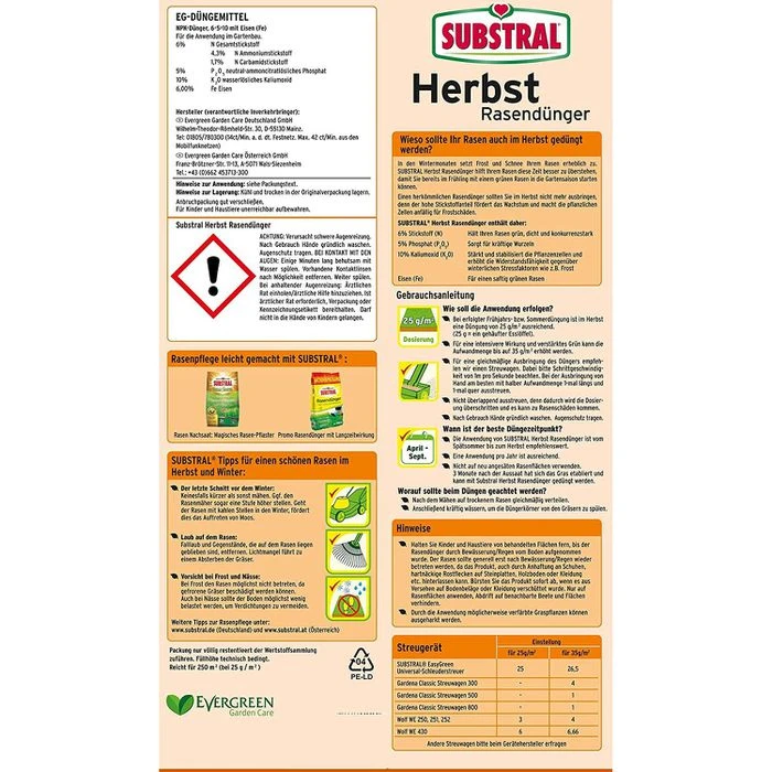 Substral Dünger Herbst Rasendünger, Langzeitwirkung Bis 90 Tage, 12,5 Kg Für 500m² 2 Substral Dünger Herbst Rasendünger, Langzeitwirkung Bis 90 Tage, 12,5 Kg Für 500m² – Bild 2