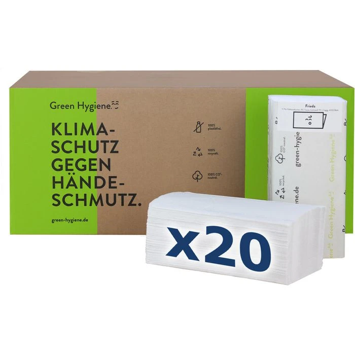 GreenHygiene Papierhandtücher Frieda, 2-lagig, Zick-Zack-Falz, 25 X 23 Cm, Weiß, 4000 Stück 1 GreenHygiene Papierhandtücher Frieda, 2-lagig, Zick-Zack-Falz, 25 X 23 Cm, Weiß, 4000 Stück
