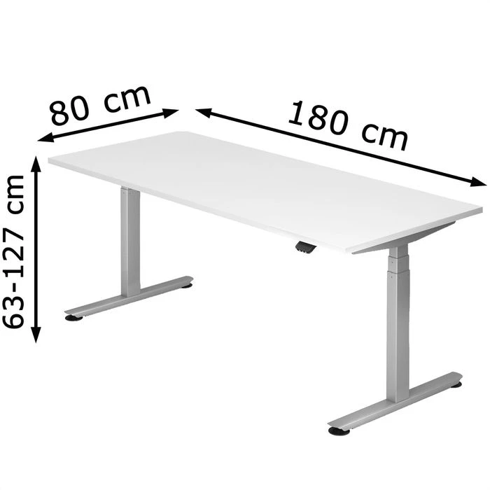 Hammerbacher Schreibtisch XDLB 19, Weiß, Elektrisch Höhenverstellbar, 180 X 63-127 X 80cm 5 Hammerbacher Schreibtisch XDLB 19, Weiß, Elektrisch Höhenverstellbar, 180 X 63-127 X 80cm – Bild 5