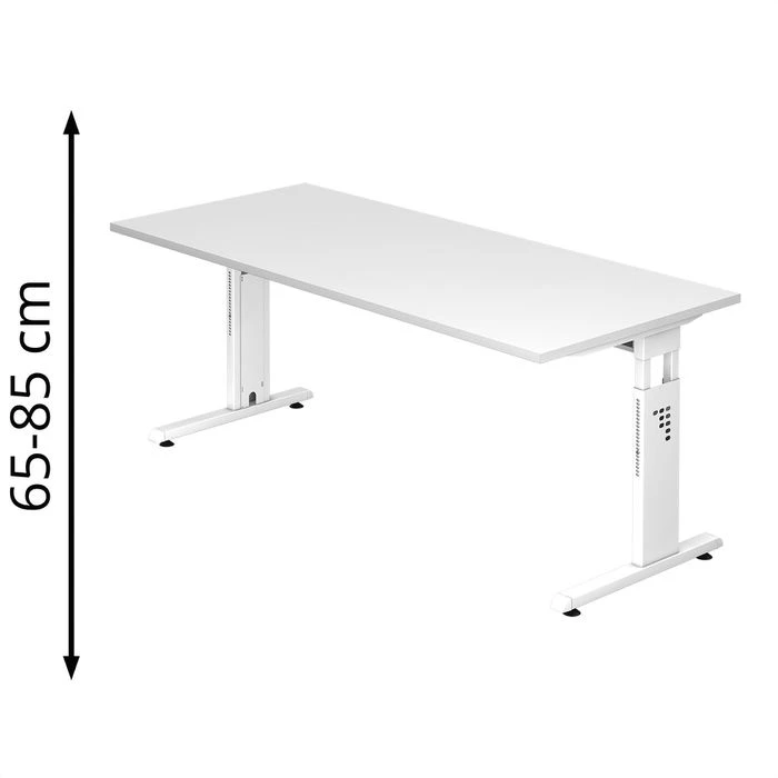 Hammerbacher Schreibtisch O-Serie, Höhenverstellbar, 180 X 65-85 X 80cm, Weiß / Weiß 1 Hammerbacher Schreibtisch O-Serie, Höhenverstellbar, 180 X 65-85 X 80cm, Weiß / Weiß