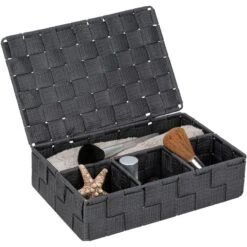 Wenko Aufbewahrungskorb Adria Klein 4 Fächer, 26x7,5x17 Cm, Kunststoff, Dunkelgrau, Mit Deckel -Drogerie - Gesundheit Geschäft 311fe8b9ce78944f6f0ecf133675dbd6b2006bf5 aufbewahrungskorb wenko adria klein 4 faecher