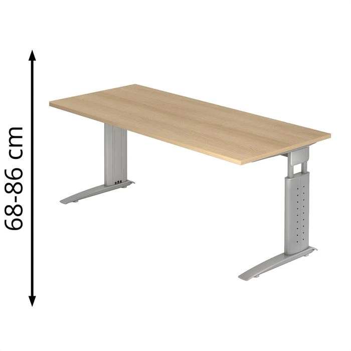 Hammerbacher Schreibtisch U-Serie, Verstellbar, 180 X 68-86 X 80cm, Eiche / Silber 1 Hammerbacher Schreibtisch U-Serie, Verstellbar, 180 X 68-86 X 80cm, Eiche / Silber