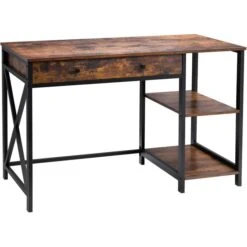 Vasagle Schreibtisch XLWD23BX, Braun, Vintage, Schubfach Und 2 Regalfächer, 115 X 60cm