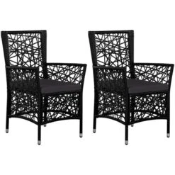 VidaXL Gartenstuhl 44089, Polyrattan, Niedriglehner, Schwarz, Mit Kissen, 2 Stück