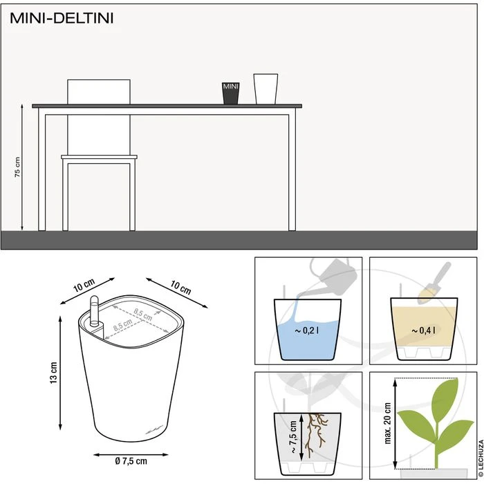 Lechuza Übertopf MINI-DELTINI, Taupe Hochglanz, 10 X 10 X 13 Cm, Kunststoff, Erdbewässerungssystem 5 Lechuza Übertopf MINI-DELTINI, Taupe Hochglanz, 10 X 10 X 13 Cm, Kunststoff, Erdbewässerungssystem – Bild 5
