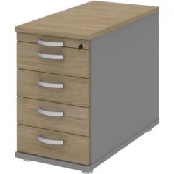 Röhr Standcontainer Techno, Hickory, Aus Holz, Mit 5 Schubladen, Abschließbar