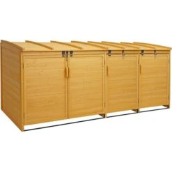 Mendler Mülltonnenbox HWC-H75, Bis 240 Liter, Für 4 Mülltonnen, Abschließbar, Braun, Holz