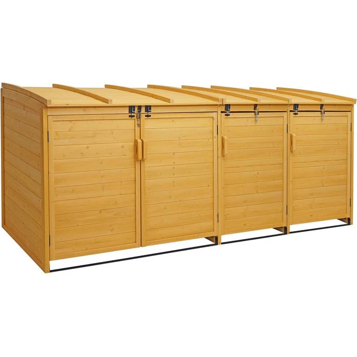Mendler Mülltonnenbox HWC-H75, Bis 240 Liter, Für 4 Mülltonnen, Abschließbar, Braun, Holz 1 Mendler Mülltonnenbox HWC-H75, Bis 240 Liter, Für 4 Mülltonnen, Abschließbar, Braun, Holz