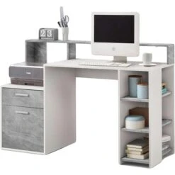 FMD-Möbel Computertisch Bolton, 3006-001, Maße: 138,5 X 92 X 53,5cm, Weiß / Beton