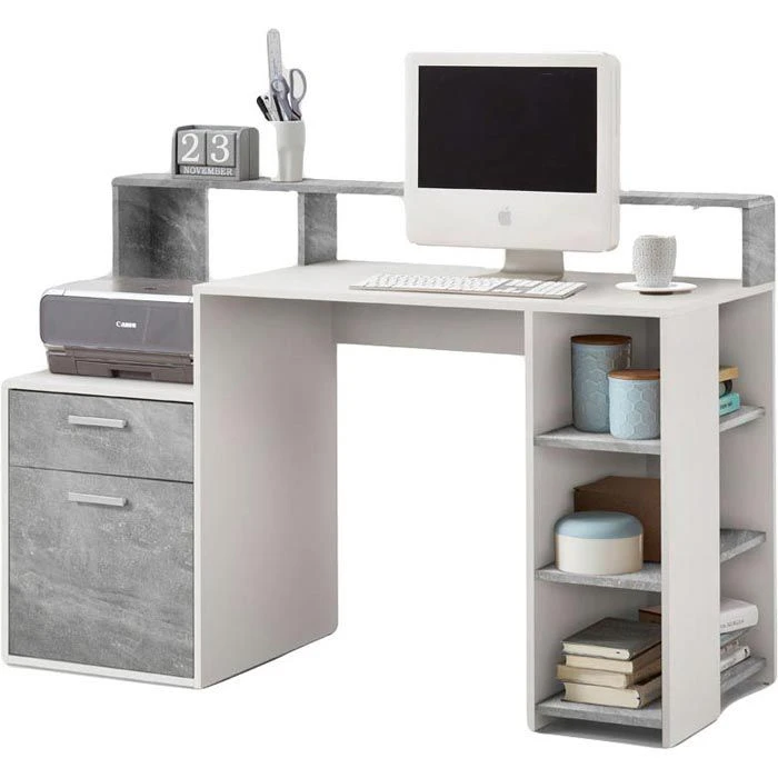 FMD-Möbel Computertisch Bolton, 3006-001, Maße: 138,5 X 92 X 53,5cm, Weiß / Beton 1 FMD-Möbel Computertisch Bolton, 3006-001, Maße: 138,5 X 92 X 53,5cm, Weiß / Beton