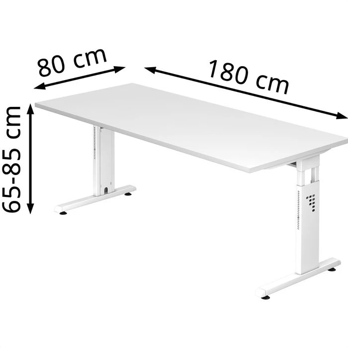 Hammerbacher Schreibtisch O-Serie, Höhenverstellbar, 180 X 65-85 X 80cm, Weiß / Weiß 2 Hammerbacher Schreibtisch O-Serie, Höhenverstellbar, 180 X 65-85 X 80cm, Weiß / Weiß – Bild 2