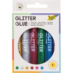 Folia Glitzerkleber 570, Glitter Glue Basic, 6 Farben Sortiert, Je 9,5ml
