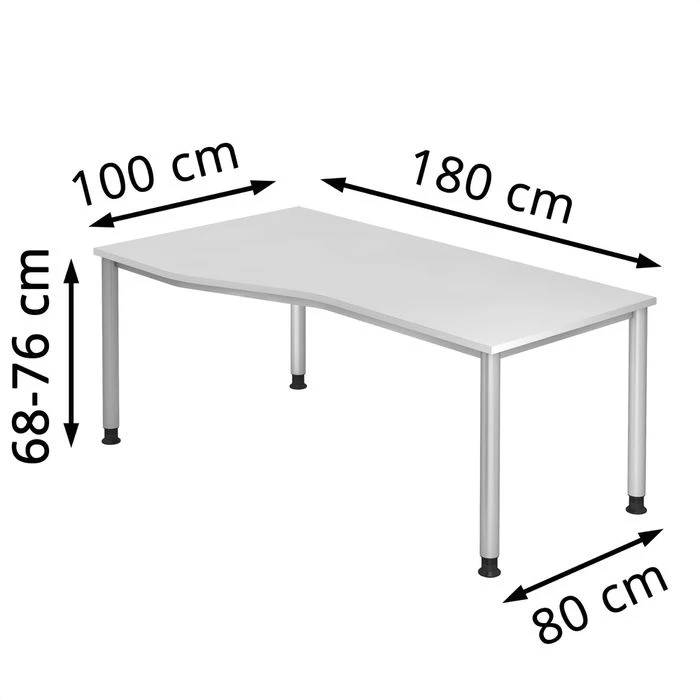 Hammerbacher Schreibtisch H-Serie, Weiß, Höhenverstellbar, 180 X 68,5-81 X 100cm, Freiform 2 Hammerbacher Schreibtisch H-Serie, Weiß, Höhenverstellbar, 180 X 68,5-81 X 100cm, Freiform – Bild 2