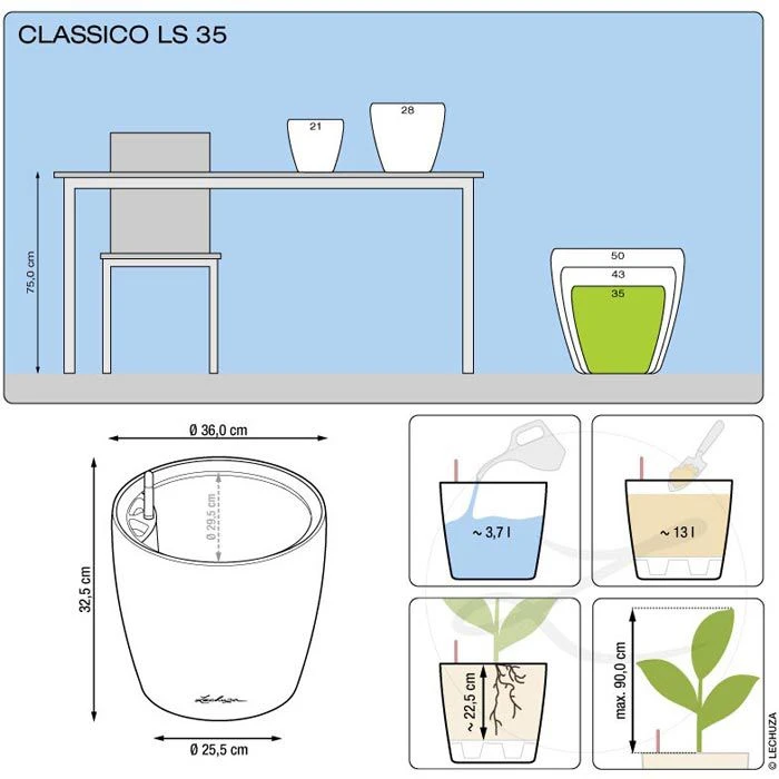 Lechuza Übertopf CLASSICO LS 35 Anthrazit Metallic, Ø 36 X H 33 Cm, Kunststoff, Erdbewässerungssystem 5 Lechuza Übertopf CLASSICO LS 35 Anthrazit Metallic, Ø 36 X H 33 Cm, Kunststoff, Erdbewässerungssystem – Bild 5
