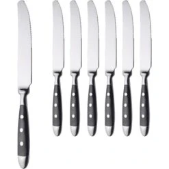 Gräwe Menümesser Nürnberg, Edelstahl 18/0, Geschmiedet, Silber / Schwarz, 6 Stück