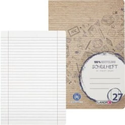 Landre Schulheft 100050217, Recycling, A4, Liniert Mit Rand, 16 Blatt, Lineatur 27
