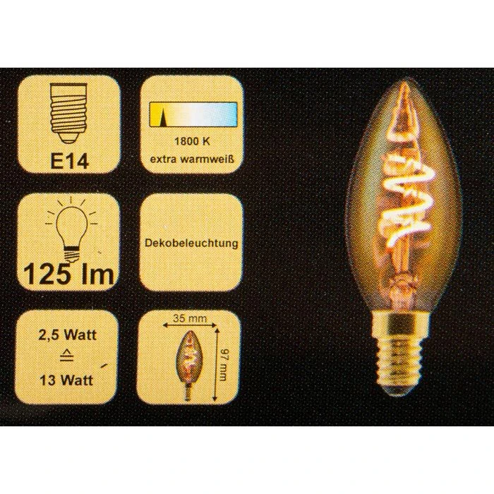 Blulaxa LED-Lampe Filament Vintage E14, Warmweiß, 2,5 Watt (14W) – Bild 3