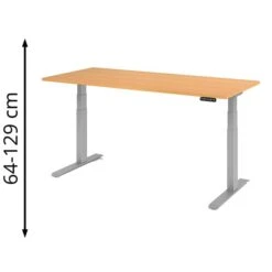 Hammerbacher Schreibtisch XDKB 19, Buche, Elektrisch Höhenverstellbar, 180 X 64-129 X 80cm