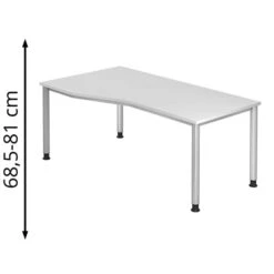 Hammerbacher Schreibtisch H-Serie, Weiß, Höhenverstellbar, 180 X 68,5-81 X 100cm, Freiform