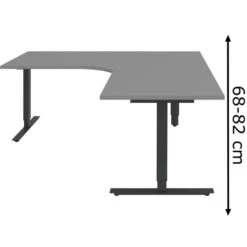 Röhr Schreibtisch Techno, Mittelgrau, Höhenverstellbar, 180 X 68-82 X 180cm, L-Form