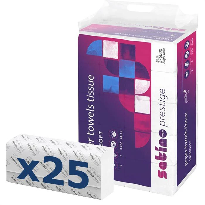 Satino Prestige By Wepa Papierhandtücher, 275000, Weiß, 2-lagig, Interfold-Falz, 24 X 24 Cm, 3750 Stück 1 Satino Prestige By Wepa Papierhandtücher, 275000, Weiß, 2-lagig, Interfold-Falz, 24 X 24 Cm, 3750 Stück
