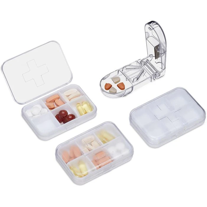 Relaxdays Tablettenbox 1 Tag, Set, Inkl. Tablettenschneider