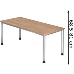Hammerbacher Schreibtisch H-Serie, Nussbaum, Höhenverstellbar, 180 X 68,5-81 X 80cm