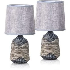 Schreibtischlampe BRUBAKER Grau, Braun, Leinenschirm, Steingutfuß, 2 Stück