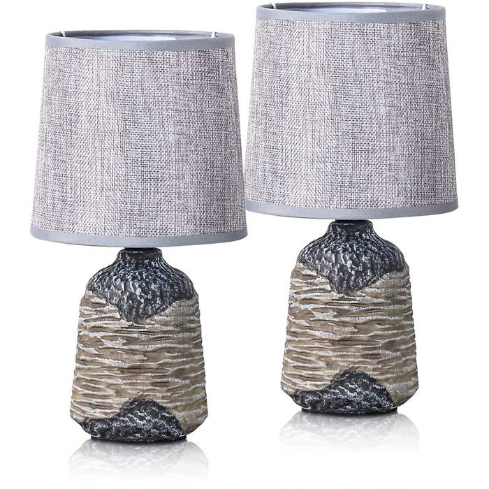 Schreibtischlampe BRUBAKER Grau, Braun, Leinenschirm, Steingutfuß, 2 Stück 1 Schreibtischlampe BRUBAKER Grau, Braun, Leinenschirm, Steingutfuß, 2 Stück