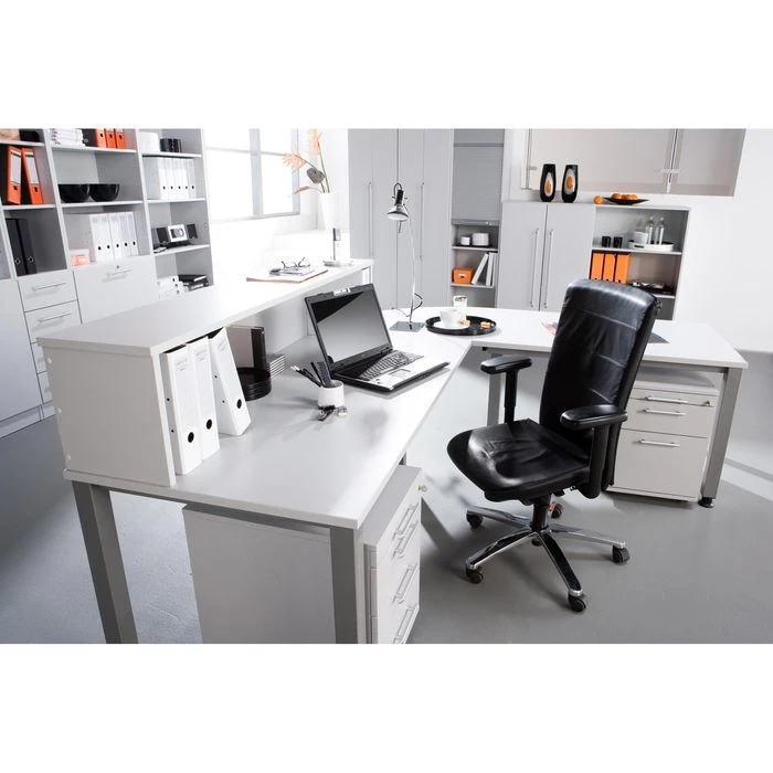 Hammerbacher Schreibtisch Q-Serie, Weiß, Höhenverstellbar, 180 X 68-83,5 X 100cm, Freiform 5 Hammerbacher Schreibtisch Q-Serie, Weiß, Höhenverstellbar, 180 X 68-83,5 X 100cm, Freiform – Bild 5