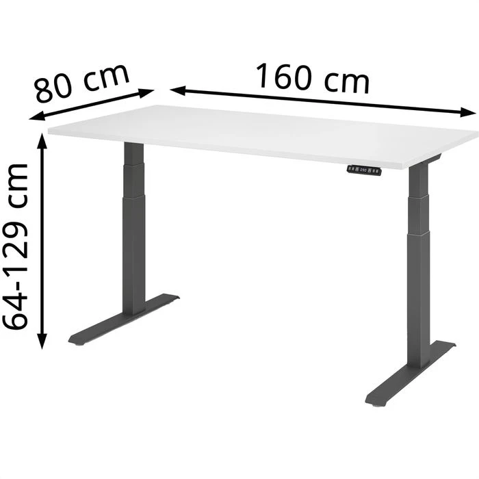 Hammerbacher Schreibtisch XDKB 16, Weiß, Elektrisch Höhenverstellbar, 160 X 64-129 X 80cm 2 Hammerbacher Schreibtisch XDKB 16, Weiß, Elektrisch Höhenverstellbar, 160 X 64-129 X 80cm – Bild 2