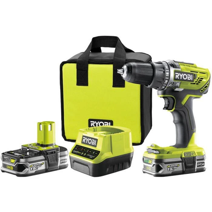 Ryobi Akku-Bohrschrauber R18DD3-215S, 18V / 1,5Ah, Mit 2 Akkus Und Tasche 1 Ryobi Akku-Bohrschrauber R18DD3-215S, 18V / 1,5Ah, Mit 2 Akkus Und Tasche