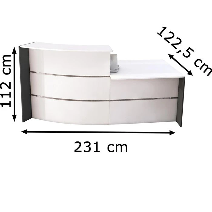Kerkmann Empfangstheke Bari 3563, Weiß / Weiß, 231 X 112 X 122,5cm, Bogentheke Mit Anbautisch 2 Kerkmann Empfangstheke Bari 3563, Weiß / Weiß, 231 X 112 X 122,5cm, Bogentheke Mit Anbautisch – Bild 2
