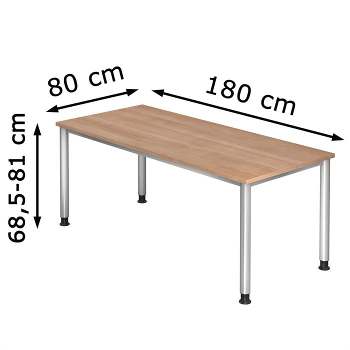 Hammerbacher Schreibtisch H-Serie, Nussbaum, Höhenverstellbar, 180 X 68,5-81 X 80cm 4 Hammerbacher Schreibtisch H-Serie, Nussbaum, Höhenverstellbar, 180 X 68,5-81 X 80cm – Bild 4