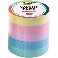 Folia Washi-Tape 26439, Pastell, 10mm X 10m, Klebeband Aus Reispapier, 5 Rollen