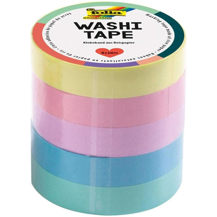 Folia Washi-Tape 26439, Pastell, 10mm X 10m, Klebeband Aus Reispapier, 5 Rollen 1 Folia Washi-Tape 26439, Pastell, 10mm X 10m, Klebeband Aus Reispapier, 5 Rollen